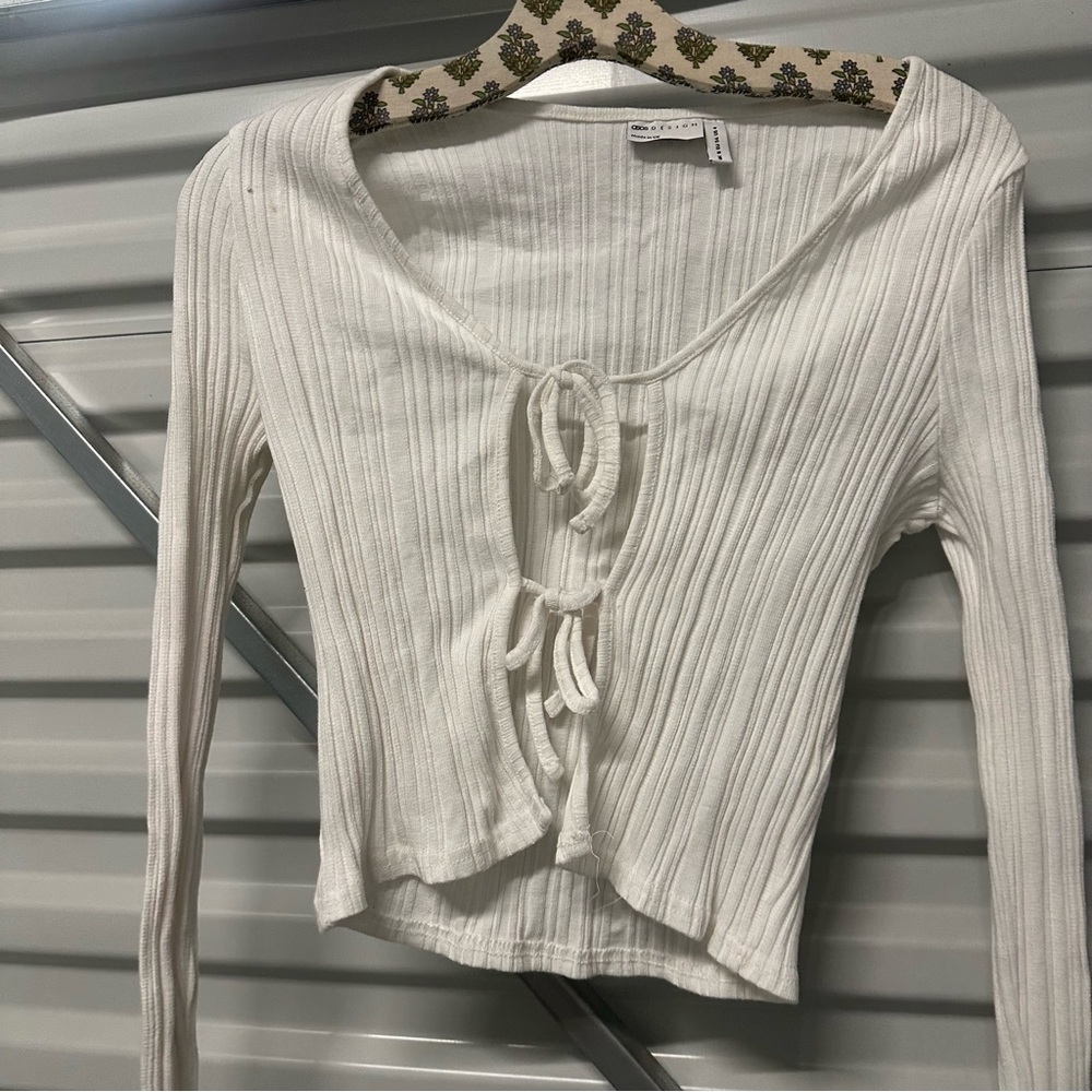 ASOS White Ribbed Long Sleeve Top - Picture 2 of 3